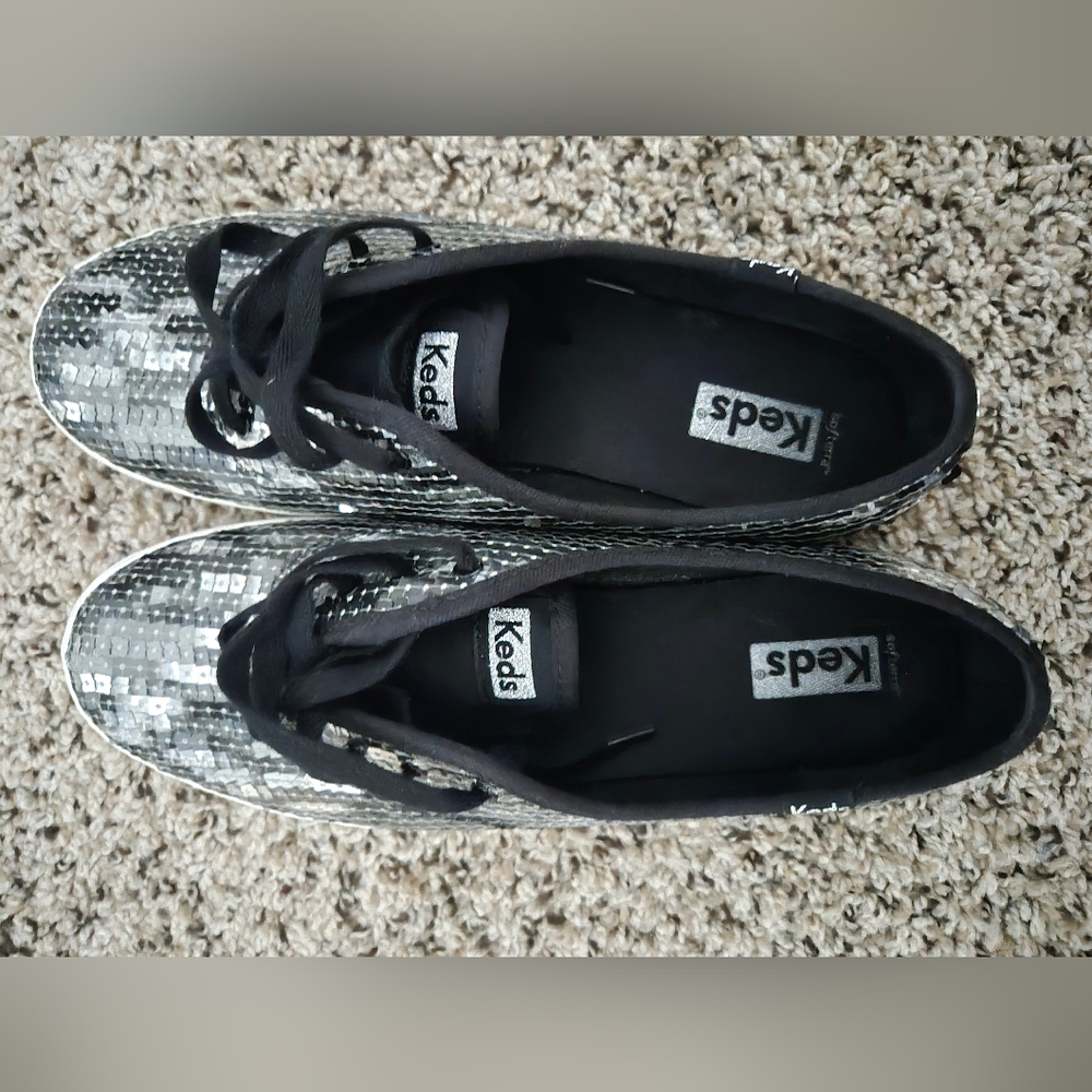Keds Black and Silver Textured Sneakers